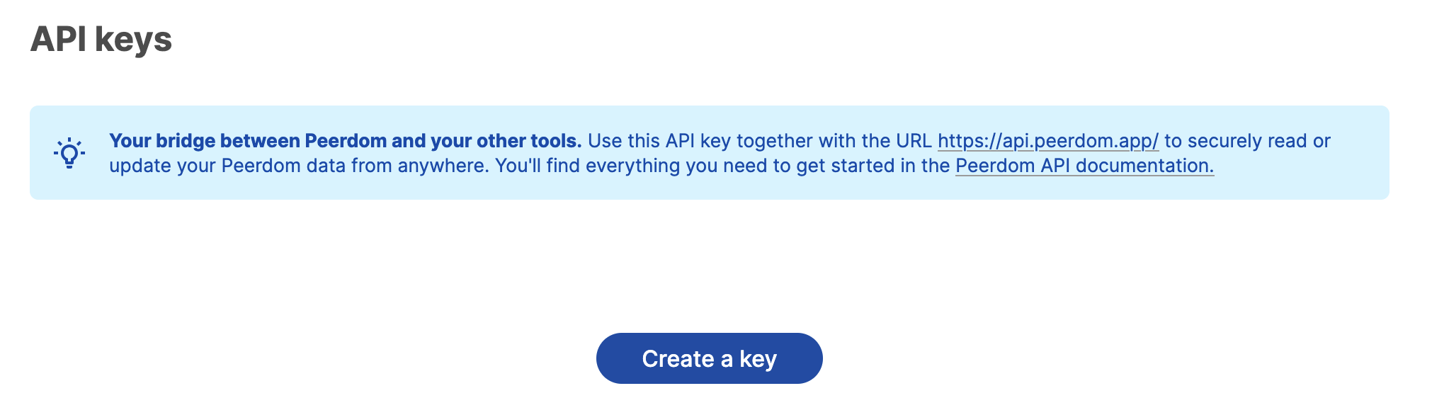 Create an API key through the organization settings panel. Alt