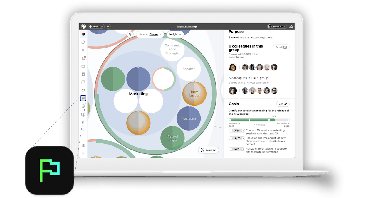 Track goals from a birds-eye view with Peerdom.